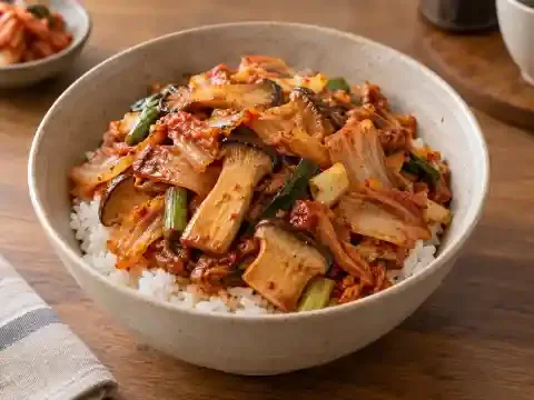 버섯 김치덮밥
