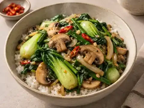 청경채 양송이 부추덮밥